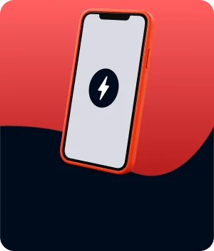 Illustratie van een AMPHTML-banner op een telefoon, met het bliksemsymbool van AMP