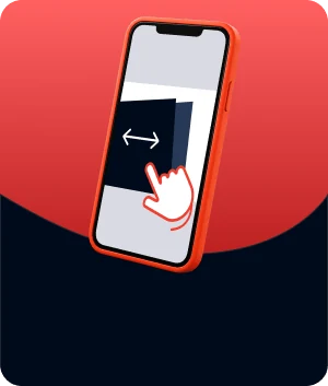 Illustratie van een cards-banner op een telefoon, met een veegbeweging
