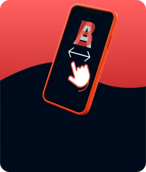 Illustratie van een fade-banner op een telefoon, met een veegbeweging tussen twee beelden