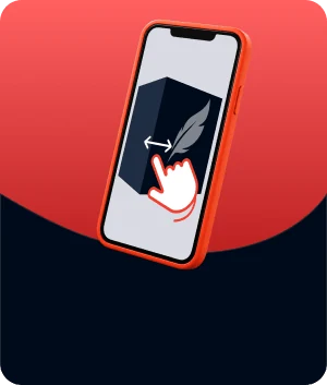 Illustratie van een light cube-banner op een telefoon, met een veegbeweging