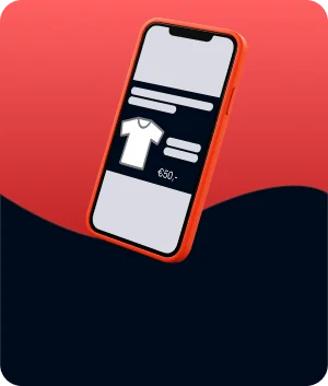 Illustratie van een XML-banner op een telefoon met een product en prijs uit een productfeed
