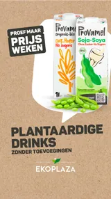 Banner voor Ekoplaza met plantaardige drinks van Provamel
