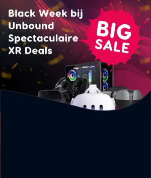 Banner van Unbound voor Black Week: spectaculaire XR-deals met een VR-headset en gamecomputer