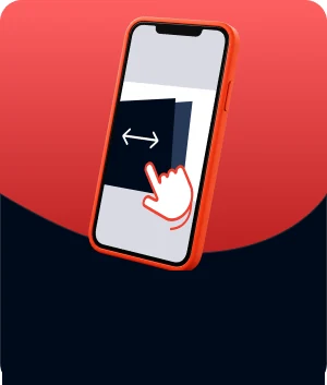 Illustratie van een Deck of Cards-banner op een telefoon, met een veegbeweging