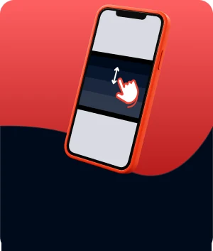 Illustratie van een frame scroller op een telefoon, met een scrollbeweging