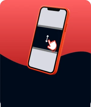 Illustratie van een interscroller tussen de inhoud op een telefoon, met een scrollbeweging
