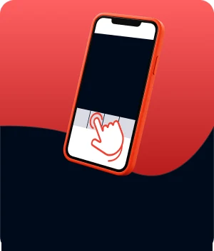 Illustratie van een mobile portrait-advertentie op een telefoon, met een tikbeweging