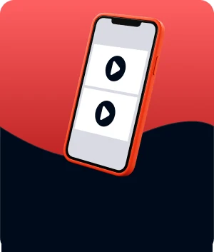 Illustratie van twee videotegels met een afspeelknop op een telefoon