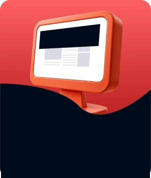 Illustratie van een push-down-advertentie bovenaan een website op een monitor
