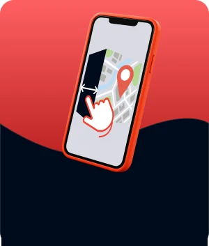 Illustratie van een store locator swipe cube met een kaart en locatiepin op een telefoon