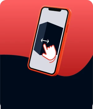 Illustratie van een swipe cube op een telefoon, met een veegbeweging